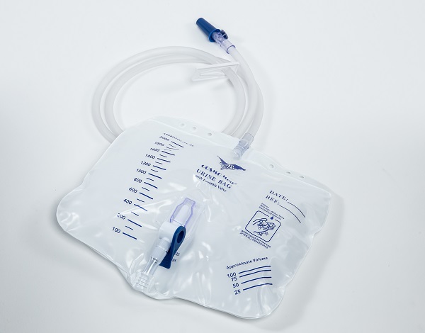 Sterile urine bag, 2000ml, 120cm, rotatable valve with clamp
