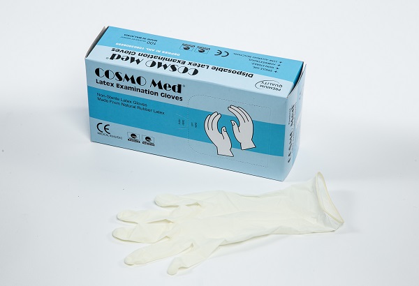 Latex examination glove, powdered